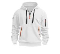 Sudadera con Capucha para Hombre Color SóLido Media Cremallera CordóN del Sombrero MúLtiples Bolsillos con Cremallera Sudadera De Peso Pesado ArtíCulos Deportivos De Moda Pull-Over