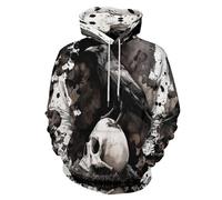 Sudadera Con Capucha Para Hombre Con 3D Impreso Cuervo Gótico Calavera, Unisex Hoodie Hip Hop Hombre Talla Grande Sudadera Con Capucha Arte Salpicaduras Tinta Manga Larga Pull-Over Tops Suéter, Negro