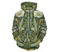 Sudadera Con Capucha Para Hombre Con 3D Impreso Flores Vintage, Unisex Hoodie Hip Hop Hombre Talla Grande Sudadera Con Capucha Plantas Art Nouveau Manga Larga Pull-Over Tops Suéter, Verde Esmeralda
