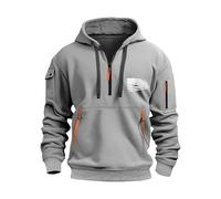 Sudadera con capucha para hombre con bolsillo con cremallera y bolsillo tipo cargo, sudadera de manga larga con cremallera de un cuarto, suéter con bolsillo canguro, bolsillo con solapa en el brazo