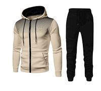 Sudadera con capucha para hombre con capucha y pantalones de chándal de dos piezas para deportes de otoño e invierno, ocio y fitness, Khaki#20, XXL