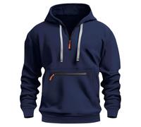 Sudadera con Capucha para Hombre, con Cremallera a Media Altura, Tallas Grandes, Informal, Cómoda, con Varios Bolsillos, para la Vida Diaria, para Trabajo al Aire Libre, Color Sólido, 1 azul marino, L