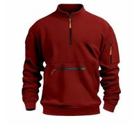 Sudadera con capucha para hombre, con cremallera, cuello redondo, manga larga, con cremallera, con bolsillo, rojo, XL