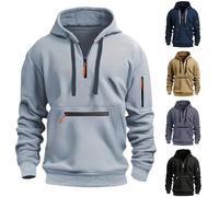 Sudadera con capucha para hombre con cremallera de 1/4 de manga larga, sudadera de forro polar con cordón, ajuste delgado, ligera, casual, ropa deportiva, clásica, moderna, sudadera de trabajo con