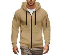 Sudadera con capucha para hombre con cremallera, estilo oversize, casual, suave, cómoda, invernal, de un solo color, con bolsillos, deportiva, firmada, de manga larga, estilo Y2K, ropa urbana, Caqui