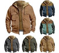 Sudadera con capucha para hombre, con cremallera, forro polar, térmica, retro, con forro de sherpa, para invierno, para calidez, con múltiples bolsillos, chaqueta safari, sudadera con capucha suave al