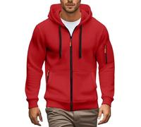 Sudadera con capucha para hombre con cremallera, oversize, casual, suave, cómoda, invernal, de un solo color, con bolsillos, deportiva, firmada, de manga larga, estilo Y2K, ropa urbana, rojo, XL