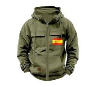 Sudadera con capucha para hombre con cremallera Sudadera con capucha para exteriores para hombre Sudaderas con estampado de bandera española Sudaderas de combate con múltiples bolsillos Sudadera de