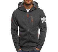 Sudadera con capucha para hombre con cremallera y bolsillo con cremallera para hombre, chaqueta lisa con cremallera, sudadera cálida con estampado de bandera estadounidense, sudadera con capucha con