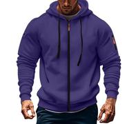 Sudadera con capucha para hombre, con cremallera y cordón, ajuste holgado, forro polar, manga larga, color sólido, clásica, sudadera casual de cuello redondo, sudadera ligera para gimnasio, Morado