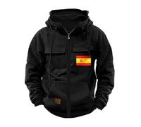 Sudadera con capucha para hombre con cremallera y estampado de bandera de España, sudadera con capucha de combate con múltiples bolsillos, sudadera de manga larga con cremallera completa, chaquetas