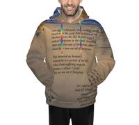 Sudadera con Capucha para Hombre con Estampado 3D, Holgada, acogedora y novedosa, con Bolsillos y Poema Huellas en la Arena.