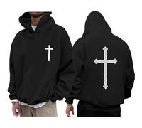 Sudadera con capucha para hombre con estampado de cruz, color sólido, con bolsillos canguro, sudadera de gran tamaño, suelta y ligera, elegante, transpirable y cómoda para ropa de vacaciones, Negro, M