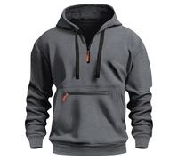 Sudadera con capucha para hombre, con media cremallera, tallas grandes, informal, cómodo, multibolsillos, para la vida diaria, para el trabajo al aire libre, color sólido, 1-gris oscuro, XL