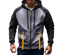 Sudadera con capucha para hombre, con múltiples bolsillos, cremallera, cordones y puños elásticos, cómoda, versátil, sudadera con capucha de bloque de color, ajuste holgado, abrigos de otoño e
