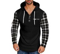 Sudadera con capucha para hombre de 1/4 con botones a cuadros para hombre, casual, manga larga, con bolsillo, sudaderas cálidas de invierno, sudaderas con capucha estampadas a la moda, sudadera diaria
