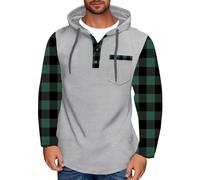 Sudadera con capucha para hombre de 1/4 con botones a cuadros para hombre, sudadera con capucha de bloque de color, sudadera de manga larga, sudaderas casuales de invierno, sudaderas cálidas con
