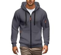 Sudadera con capucha para hombre, de forro polar, con cordón, manga larga, ajuste holgado, con capucha, bolsillo con cremallera, para otoño, a la moda, clásica, para vacaciones, trabajo, gris oscuro