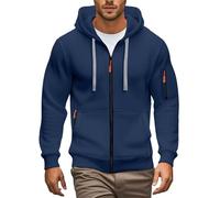 Sudadera con capucha para hombre, de forro polar, con cordón, manga larga, ajuste holgado, con capucha, bolsillo con cremallera, para otoño, a la moda, clásica, para vacaciones, trabajo, azul marino