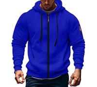 Sudadera con capucha para hombre, de forro polar, ligera, de manga larga, con cordón, abrigo de trabajo, chaqueta casual clásica, ajuste holgado, sudadera con capucha, azul, L