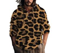 Sudadera con capucha para hombre, de manga larga, de lino, con cordón, con estampado de leopardo, cómoda, transpirable, ajuste regular, con botones, Negro12., L