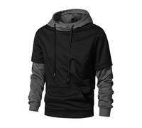 Sudadera con capucha para hombre de manga larga - Sudadera deportiva falsa de dos piezas de gran tamaño Casual Sudadera Chic suelta Versátil Simple Clásicos Colores Contrastes Básico Sudadera con