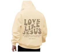 Sudadera con capucha para hombre, diseño con texto en inglés "Love Like Jesus", con capucha y gráfico y letras cristianas, estilo Y2K, delgadas, bonitas, ligeras, holgadas, beige, M