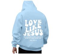Sudadera con capucha para hombre, diseño con texto en inglés "Love Like Jesus", con capucha y gráfico y letras cristianas, estilo Y2K, delgadas, bonitas, ligeras, holgadas, azul claro, XL