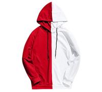 Sudadera con capucha para hombre, diseño de bloques de color, casual, con dos colores contrastantes, manga larga, con cordón, color rojo o amarillo, hip hop, rosso, L