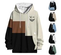 Sudadera con capucha para hombre, diseño de bloques de color, con estampado de caras sonrientes, elegantes sudaderas con capucha de retazos gráficos 3D, ropa deportiva de manga larga, suéter casual de