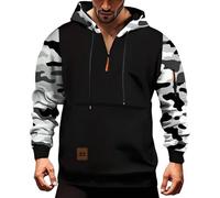 Sudadera con capucha para hombre, diseño de camuflaje con bloques de color, para deportes al aire libre, media cremallera, casual, con cordón, sudadera cálida de invierno, sudadera con capucha de