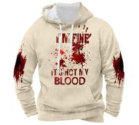 Sudadera con capucha para hombre, diseño de salpicaduras de sangre I'm Fine It's Not My Blood Sudadera Oversize de manga larga gótica para hombre para cosplay Halloween Masquerade veladas veneciana