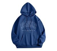 Sudadera con capucha para hombre, diseño gráfico de Los Ángeles, de manga larga, color liso, para universidad, estampado de letras gráficas Y2K, ropa preparada con capucha, ajuste holgado, esencial