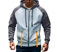 Sudadera con capucha para hombre, diseño retro con cremallera y cierre de retazos, chaqueta de forro polar con capucha informal para invierno, chaqueta cálida con puños acanalados, chaquetas