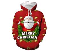 Sudadera con capucha para hombre, divertido 3D, suéter navideño Merry Christmas, suéter de Papá Noel, manga larga, sudadera para niños, invierno, sudadera regular, Blanco, XXL