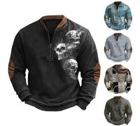 Sudadera con capucha para hombre, estilo retro, con estampado 3D, sin capucha, manga larga, media cremallera, con gráfico, sudadera atlética a la moda, sudadera deportiva para vacaciones, para otoño e