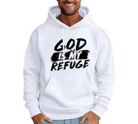 Sudadera con capucha para hombre God Is My Refuge con capucha para hombre, casual, de manga larga, a la moda, con estampado de letras cristianas, blanco, L