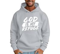 Sudadera con capucha para hombre God Is My Refuge con capucha para hombre, casual, de manga larga, a la moda, con estampado de letras cristianas, gris, L
