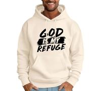 Sudadera con capucha para hombre God Is My Refuge con capucha para hombre, casual, de manga larga, a la moda, con estampado de letras cristianas, beige, L