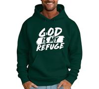 Sudadera con capucha para hombre God Is My Refuge con capucha para hombre, casual, de manga larga, a la moda, con estampado de letras cristianas, verde, L
