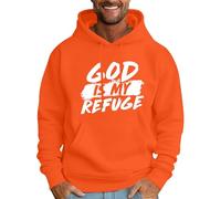 Sudadera con capucha para hombre God Is My Refuge con capucha para hombre, casual, de manga larga, a la moda, con estampado de letras cristianas, naranja, L