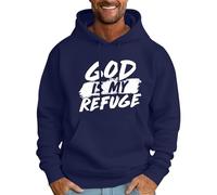 Sudadera con capucha para hombre God Is My Refuge con capucha para hombre, casual, de manga larga, a la moda, con estampado de letras cristianas, azul marino, L