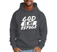 Sudadera con capucha para hombre God Is My Refuge con capucha para hombre, casual, de manga larga, a la moda, con estampado de letras cristianas, gris oscuro, L