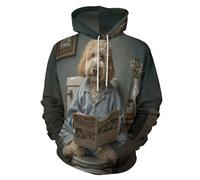 Sudadera con Capucha para Hombre Labrador Retriever Leyendo Periódico Inodoro Sweat Hood de Manga Larga Impresión 3D Estilo Realista Hoodie Ropa Deportiva Pullover con Bolsillo, Tallas Grandes