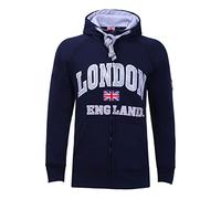 Sudadera con capucha para hombre London England de Itzu, diseño Union Jack, cremallera completa, algodón, azul marino, M
