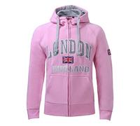 Sudadera con capucha para hombre London England de Itzu, diseño Union Jack, cremallera completa, algodón, rosa pastel, M