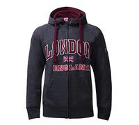 Sudadera con capucha para hombre London England de Itzu, diseño Union Jack, cremallera completa, algodón, gris oscuro, M