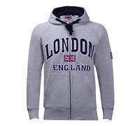 Sudadera con capucha para hombre London England de Itzu, diseño Union Jack, cremallera completa, algodón, gris claro, XXL