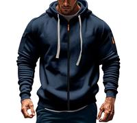 Sudadera con capucha para hombre, manga larga, cremallera, para calentar, mezcla pesada, cordones y puños elásticos, abrigos de otoño e invierno, color sólido, holgada, cómoda, sudadera para correr al