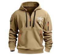 Sudadera con capucha para hombre, media cremallera, casual, con estampado de árbol de coco, sudadera de manga larga, sudaderas tácticas militares, sudaderas deportivas con capucha para invierno